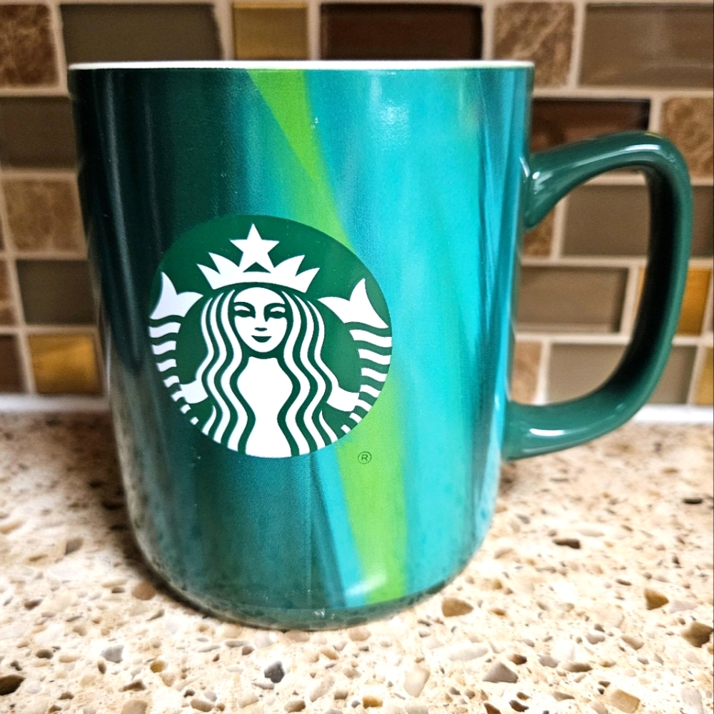 Starbucks 15 Fl Oz Mug Coffee Cup Variegated Green Marbled Ceramic with Siren